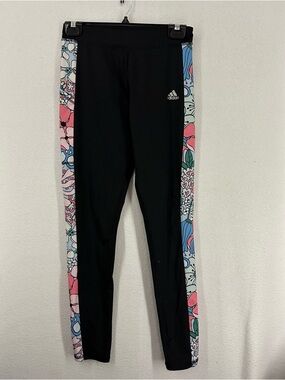 Adidas Athletic Floral Leggings Girls XL Black